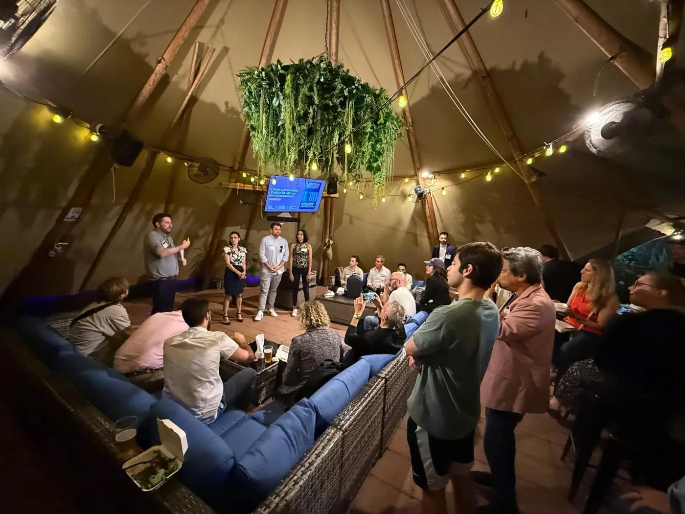 Founders, operators and investors together at an FTW Meet Up under the tipi